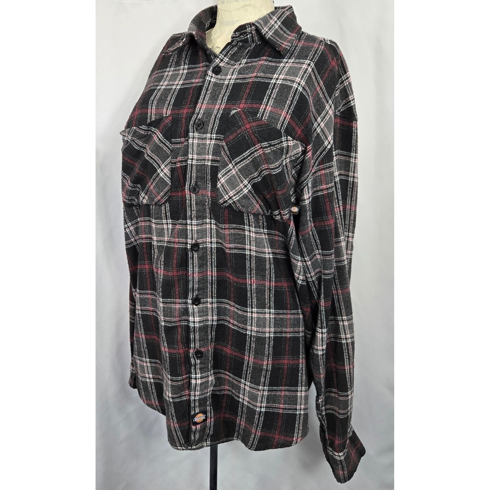 Dickies Plaid Flannel Shirt Men's Medium‎ Black Gray Red Work Street Skate Retro